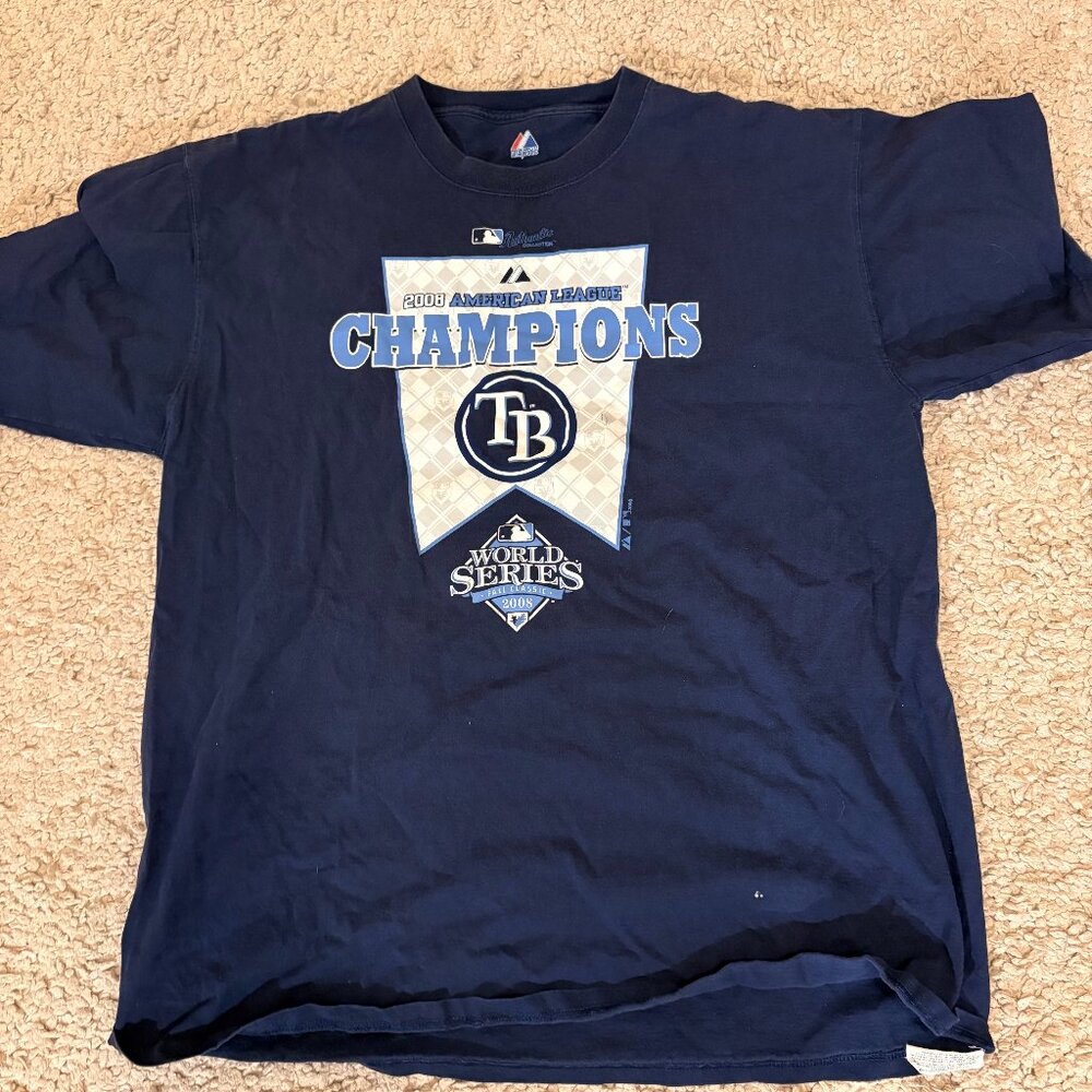 Majestic Tampa Bay Rays 2008 American League Champions T Shirt Boys XL
